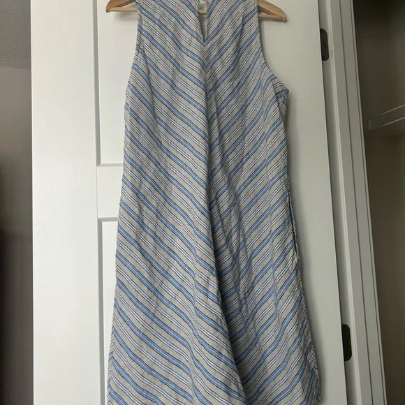 Lands' End women's blue linen shift dress with a striped pattern size LP - Picture 8 of 8